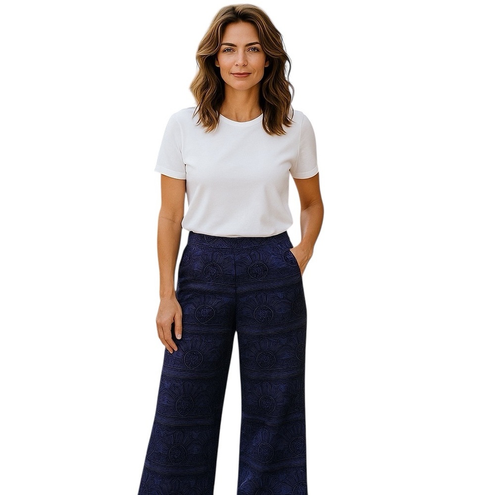 BCBGeneration Tapestry Style Wide Leg Dark Blue Capris Ladies Size 12